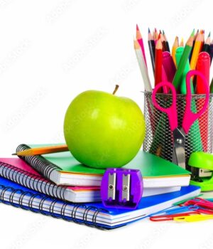 Collection of colorful school supplies